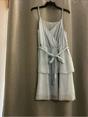 Boutique Dusty Blue Wrap Dress Size Medium Tie Waist Flowy Mini